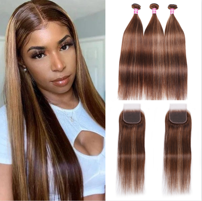 Nadula Straight Human Hair Bundles With Closure Piano Honey Blond Highlight Brown Color 3 Bundles with Lace Closure
Nadula Straight Human Hair Bundles With Closure Piano Honey Blond Highlight Brown Color 3 Bundles with Lace Closure
