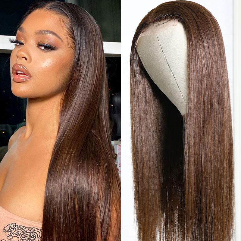 Nadula Whatsapp Flash Deal #4 Brown Color Straight Human Hair Wigs 4*0.75 Inch Lace Part Wigs Pre Plucked