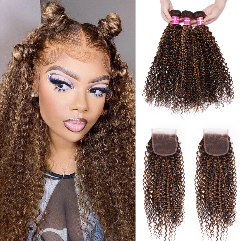 Nadula Curly Human Hair Bundles With Closure Honey Blond Highlight Brown Color 3 Bundles with Lace Closure
Nadula Curly Human Hair Bundles With Closure Honey Blond Highlight Brown Color 3 Bundles with Lace Closure