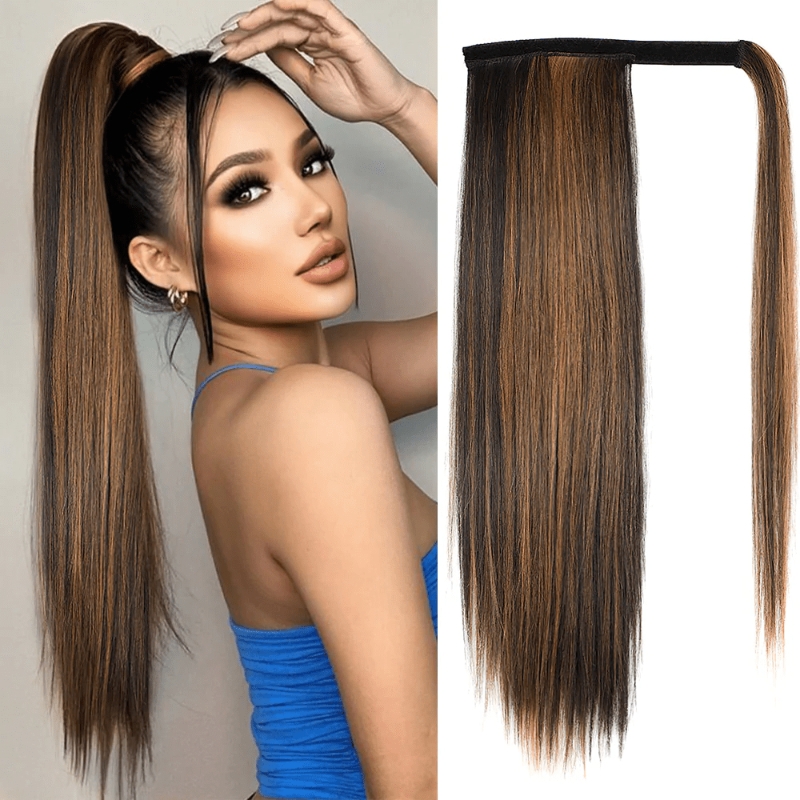 

Nadula Straight Drawstring Ponytail Hair Extensions Wrap Around With Clips In Ombre Brown Color