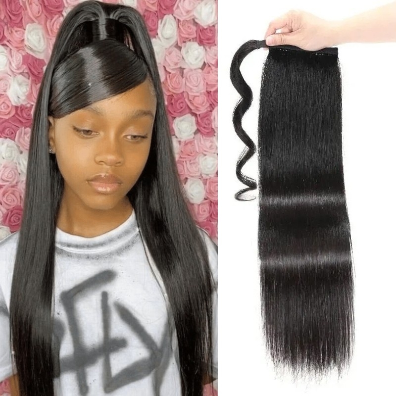 

Nadula Straight Clip In Weave Ponytail Hair Extensions Human Hair Wrap Around High Ponytail With Weave