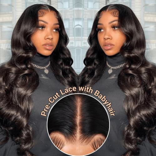 pre-cut body wave wig with baby hair