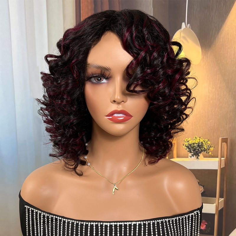 

Nadula Side Part Curl Hairstylist Wig With Red Wine Highlights