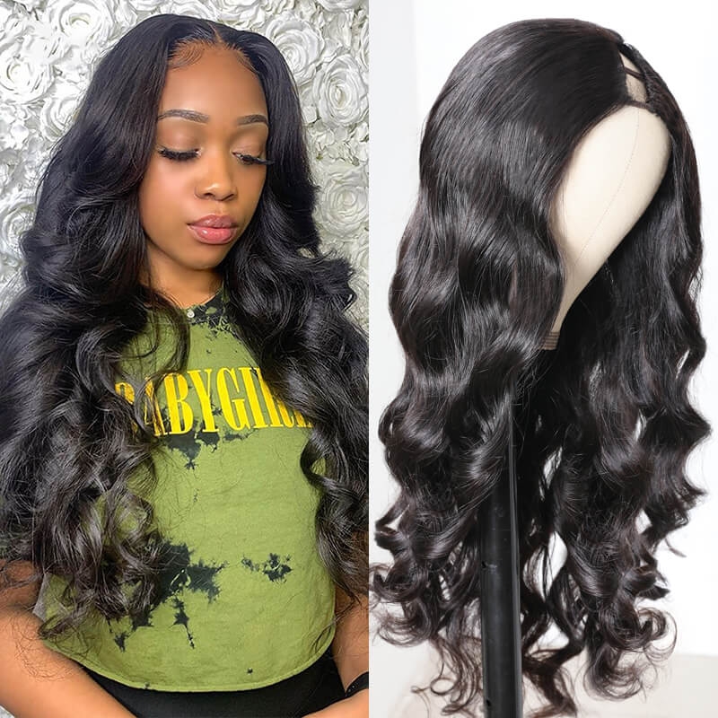 

Nadula 16 Inch U Part Wig Body Wave U Part Human Hair Wigs 150% Density Glueless Natural Looking Hairline