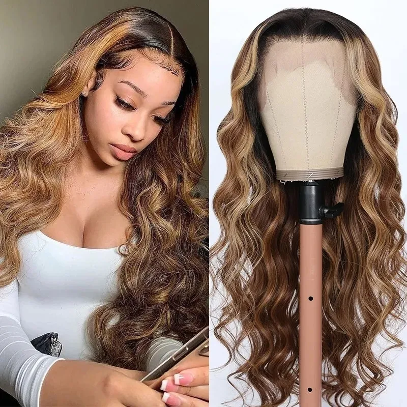 

Nadula Whatsapp Flash Deal Lace Front Loose Wave Wig Ombre Honey Brown Highlights Wig With Dark Root 150% Density Pre-Plucked Wig