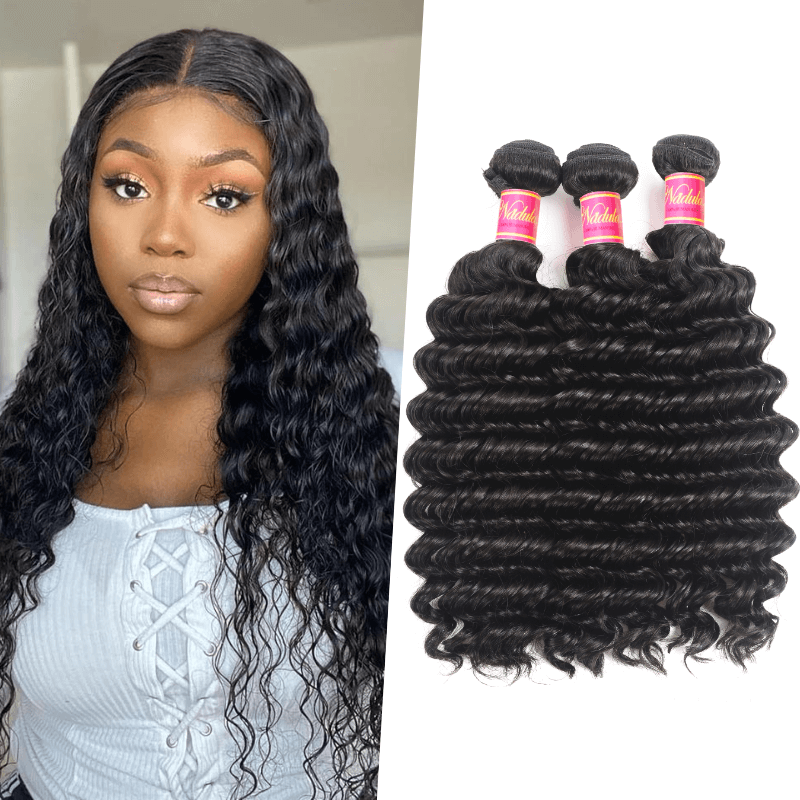 

Nadula Virgin Indian Hair 3 Bundles Deep Wave Natural Black Hair Weave