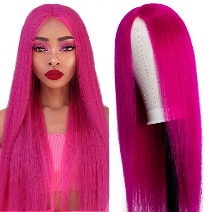 

Nadula Whatsapp Flash Deal Red Color Straight Human Hair Wigs 4*0.75 Inch Lace Part Wigs Pre Plucked