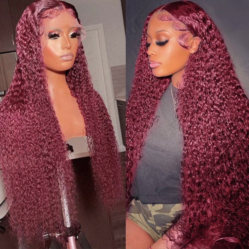 Nadula $100 Off Burgundy Lace Wig Affordable 99J Colored Curly Lace Front Human Hair Wigs for Women Pre-plucked Natural Hair Line