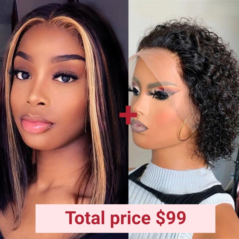 

Nadula Whatsapp Flash Sale 2 Wigs 14 Inch Highlight Straight Wig and 6 Inch Pixie Cut Wig