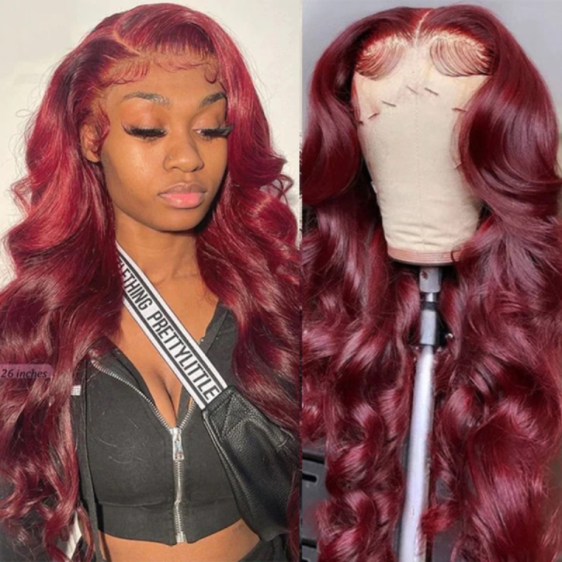 

Nadula 13X4 Burgundy Lace Front Wig 99J Body Wave Human Hair Wigs Pre-plucked with Baby Hair
