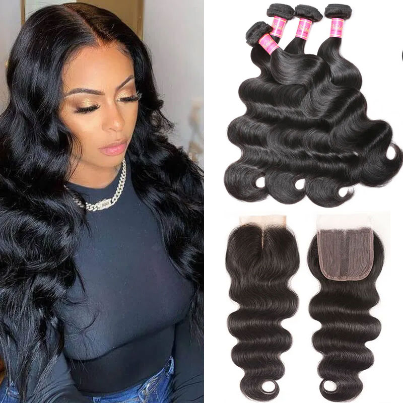 

Nadula Body Wave 4x0.75 Inch T Closure with 4 Bundles Virgin Long Human Hair Weave