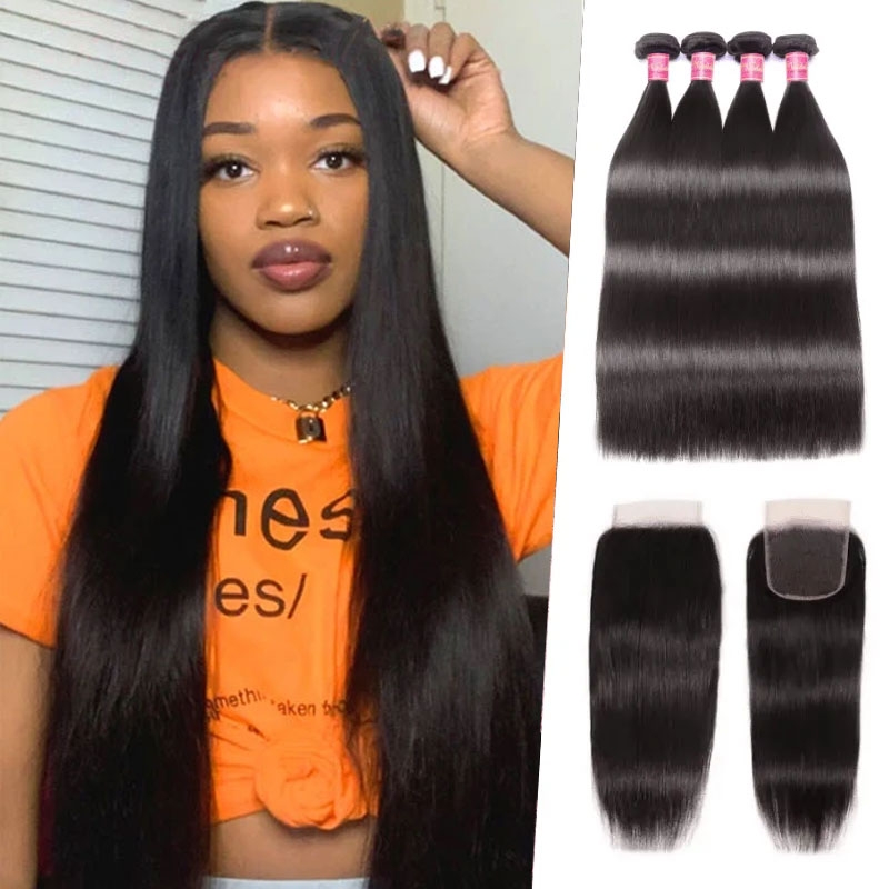 

Nadula 4*0.7 Inch T Part Closure with 4 Bundles Virgin Straight Human Hair Weave