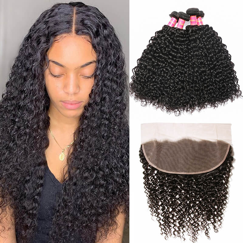 

4pcs Curly Virgin Hair Bundles With Lace Frontal Closure 13x4 Nadula Soft Human Hair Weave