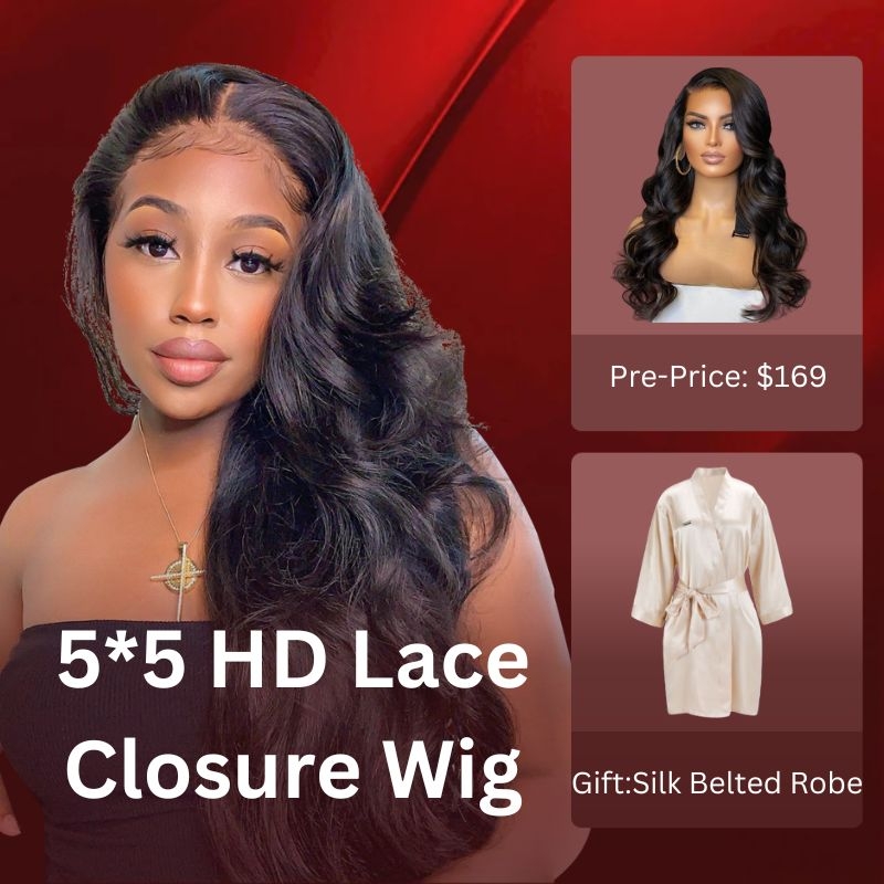 

Nadula Pre Sale 5x5 HD Lace CLosure Wig Human Hair Body Wave Natural Black Lace Frontal Closure Wig 180% Density