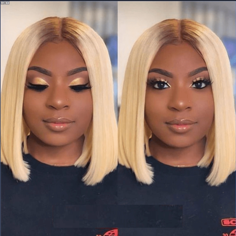 

Nadula Lace Front 613 Blond With Dark Roots Straight Short Bob Wig