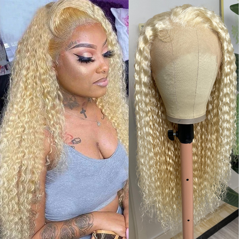 

Nadula 613 Blond Jerry Curly Lace Frontal Wig 13x4 Transparent Lace Human Hair Wig With Baby Hair