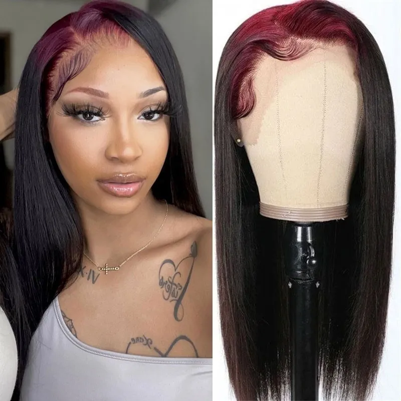 

Nadula Whatsapp Flash Sale 99J Burgundy Roots Straight 13x4 Lace Front Human Hair Wig Pre-Plucked With Baby Hair