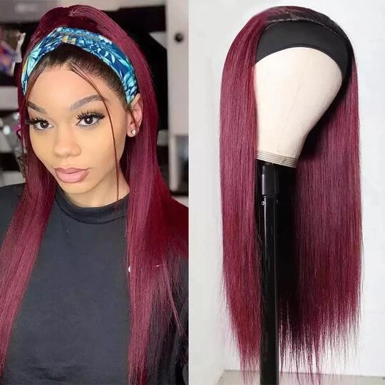 

Nadula Whatsapp Flash Deal 22 Inch Straight Human Hair Headband Wigs Burgundy Wigs