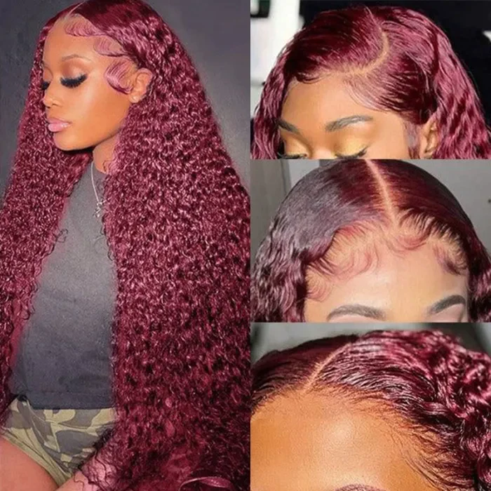 

Nadula 4x4 Lace Closure Wig Jerry Curly Remy Hair Wigs Affordable 99J Burgundy Colored Wig