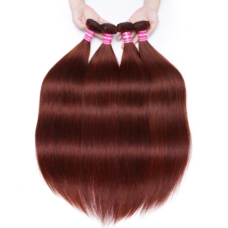 

Nadula Hair 33B Dark Ginger Straight Hair 4 Bundles Reddish Brown 100% Human Hair Weave Auburn Straight Hair Extension