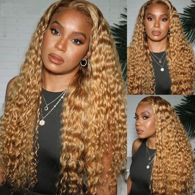 

Nadula 13*4 Honey Blonde Lace Frontal Wig Golden Brown Water Wave Wig For Women