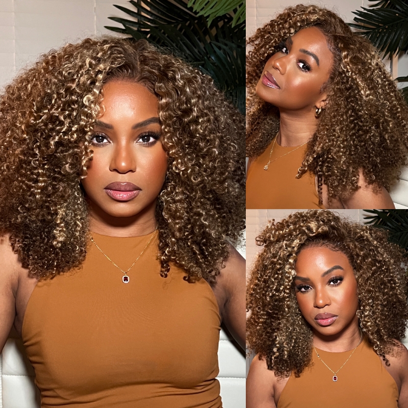 

Nadula Affordable $180 13x4 Inch Blonde Highlight Kinky Curly Blo