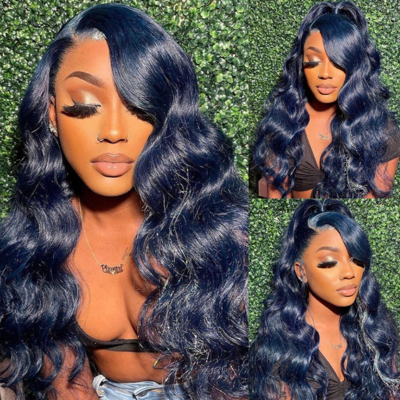 

Nadula Classic Blue Wig Loose Body Wave 13x4 Lace Front Wig Dark Silver Blue Pre Plucked Human Hair Wigs for Women
