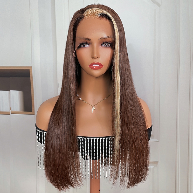 

Nadula Side Part Brown Color Straight Lace Front Wig With Blonde