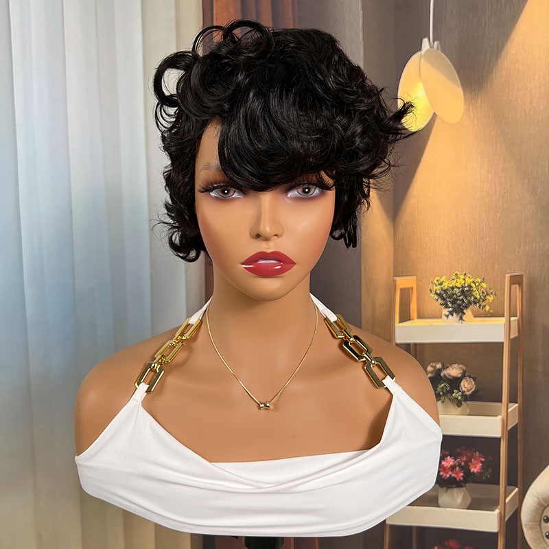 Nadula Short Side Part Loose Curl Pixie Cut Wig For Women 130% Br