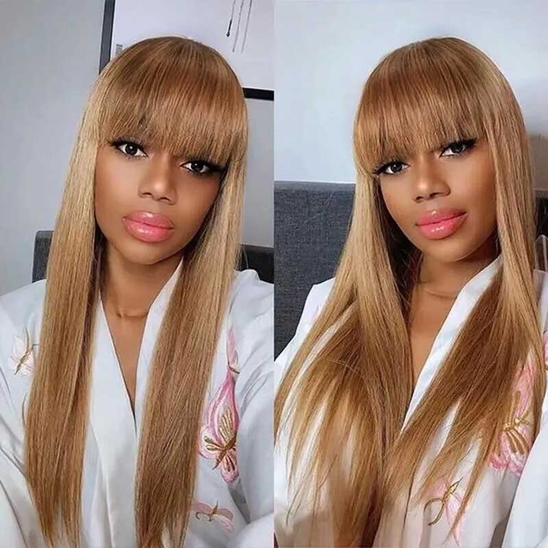 

Nadula Whatsapp Flash Deal 13*4-inch Transparent Lace Front Human Hair Golden Wheat Color Wig With Bangs