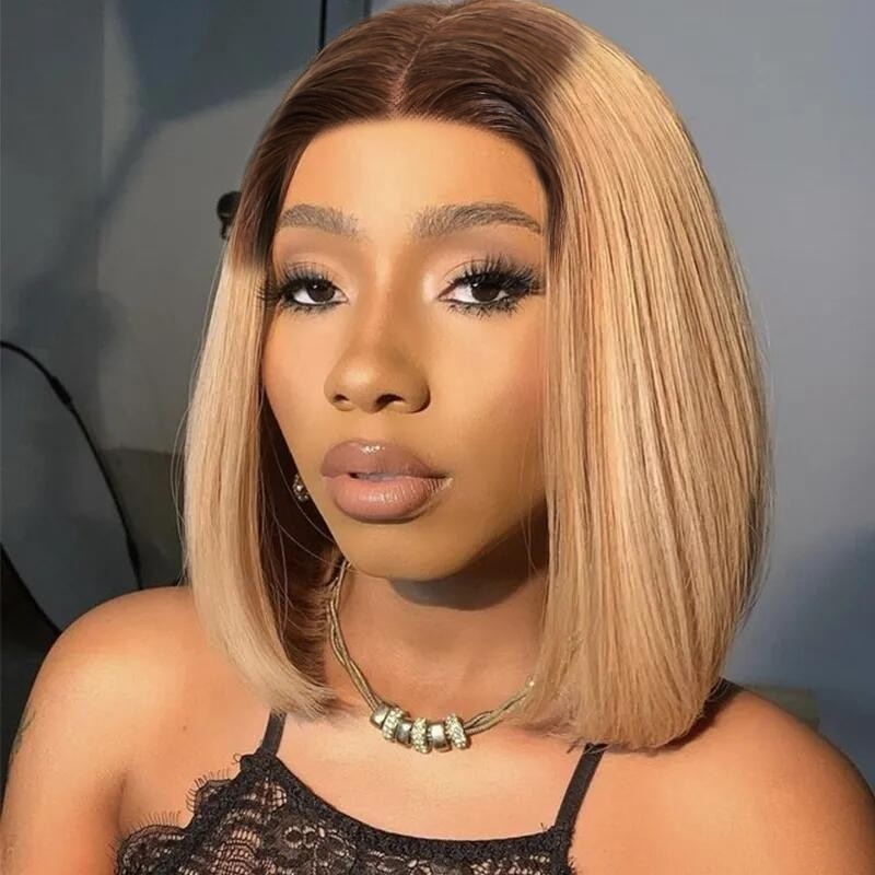 

Nadula Ombre Golden Blonde Lace Part Short Bob Wig 13X5X0.5 T Part Wig For Women