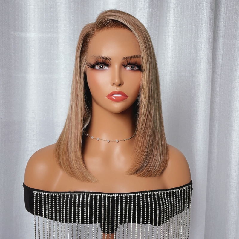 

Nadula Short Bob Wig Lace Front Brown Highlight Color Wig For Tik