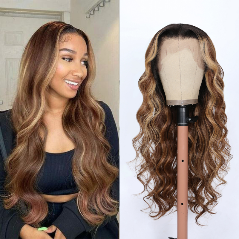 

Nadula 60% Lace Front Loose Wave Wig Ombre Honey Brown Highlights