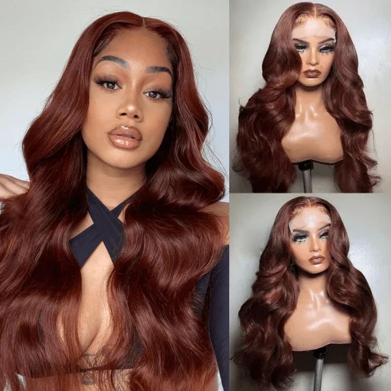 

Nadula 33B Reddish Brown Lace Closure Wig Body Wave Colored Human Hair Wigs Perfect For Deep Skin Tones