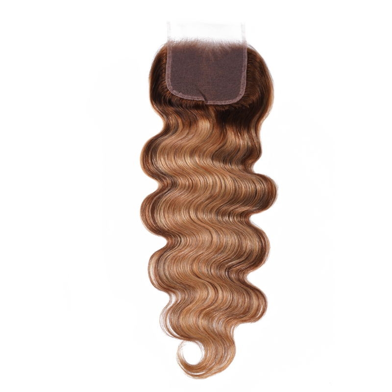 

Nadula Body Wave 4x4 Lace Closure Free Part 1 PC Honey Blond Highlight Brown Color