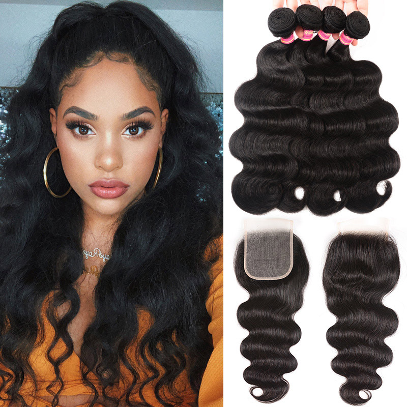 

Nadula Body Wave Pre Pluck Transparent Lace Frontal Closure With 4 Bundles Virgin Human Hair Weave