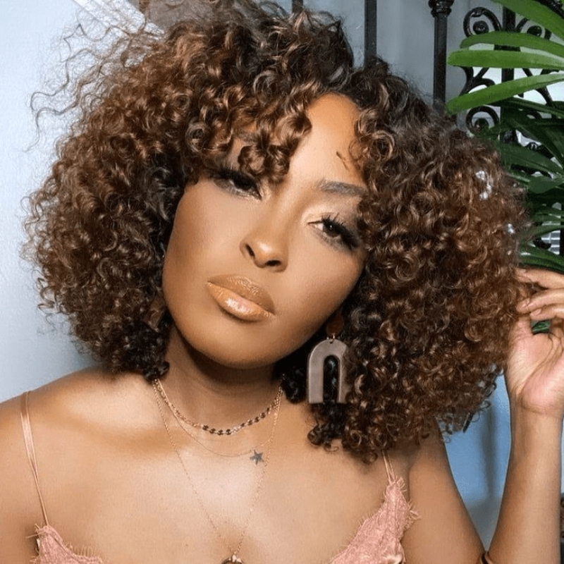 Nadula Glueless Chocolate Dark Brown #4В Color Curly Short Bob Wig Beginner Friendly No Lace No Sew In