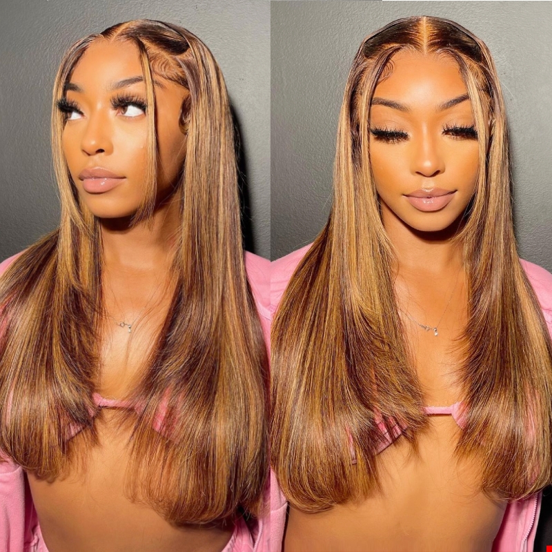 

Nadula Highlight Brown Color Layer Inner Buckle Wig Face Framing Lace Front Wig