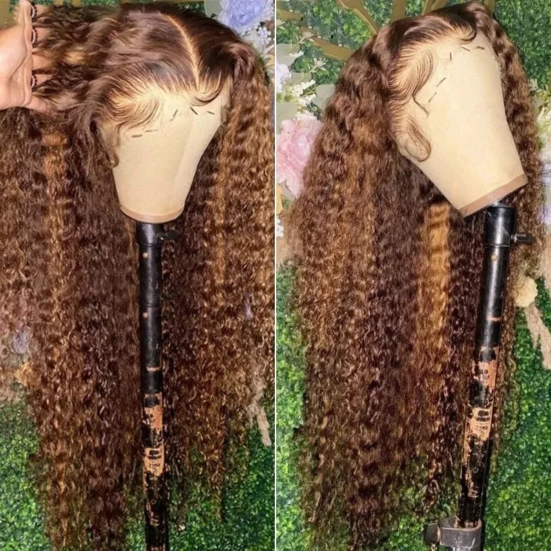 

Nadula Flash Deal Honey Blonde Highlight Curly Lace Front Wigs Ombre Brown Human Hair Wig TL412 Color