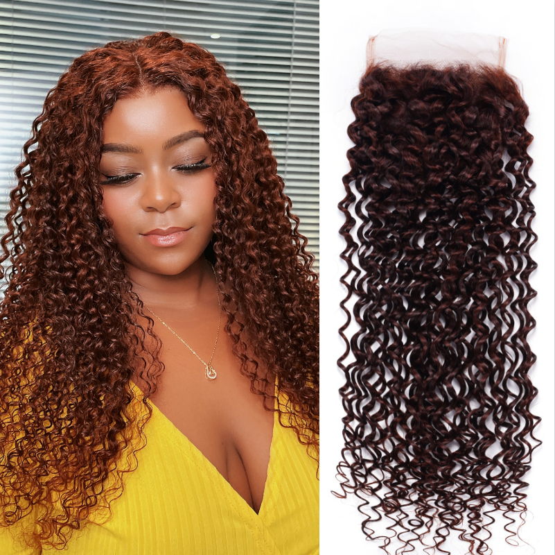 

Nadula Jerry Curly 4x4 Lace Closure Free Part 1 PC Dark Aubrn Reb Brown Color High Quality