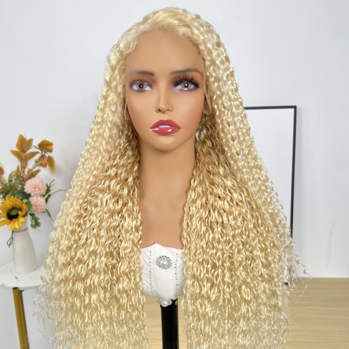 Nadula 613 Blond Jerry Curly Lace Frontal Wig 13x4 Transparent Lace Human Hair Wig With Baby Hair