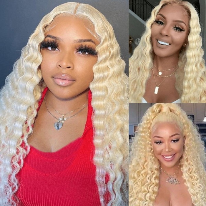 Nadula Loose Deep Wave Blond #613 Color Human Hair Wig 13*4 Lace Front Unprocessed Remy Wig Pre-Plucked With Baby Hair 150% Density