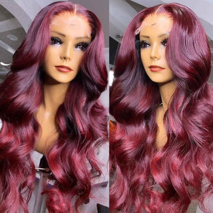 Nadula 13X4 Lace Front 99J Burgundy Red Wig Body Wave Human Hair Wigs Affordable Price 