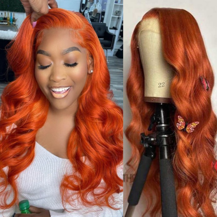 Nadula Orange Ginger Body Wave Lace Front Wig Colored Human Hair Wigs For Women