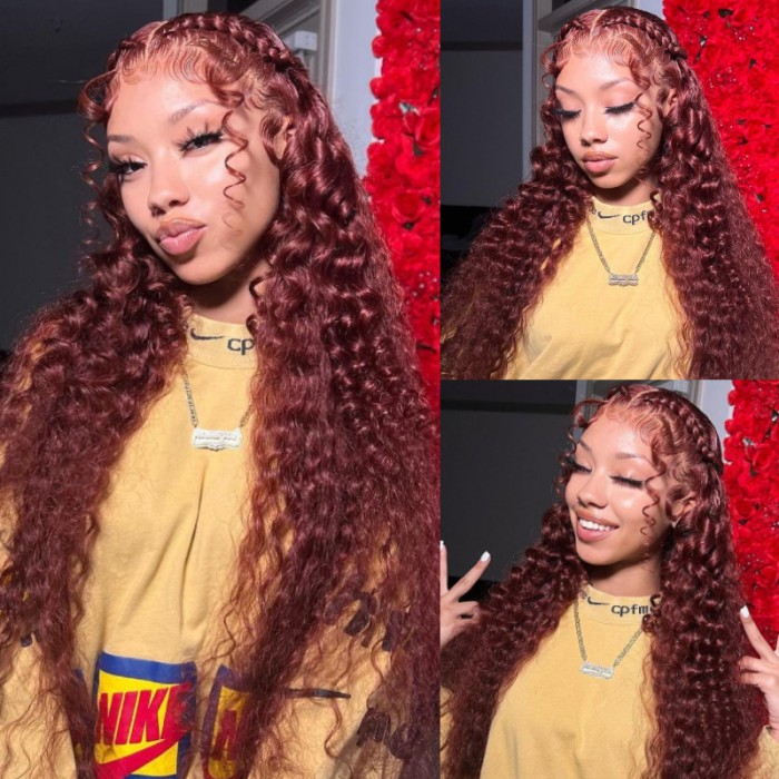 Nadula Water Wave Lace Wig Reddish Brown Dark Colored Human Hair Wigs