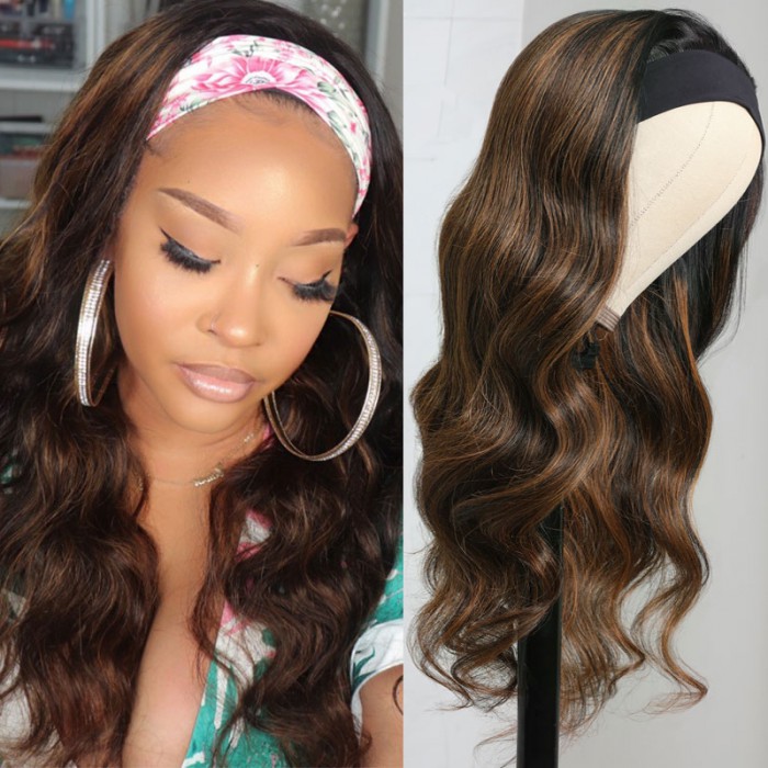 Nadula Highlight Brown Body Wave Headband Wigs FB30 Color Glueless Wig