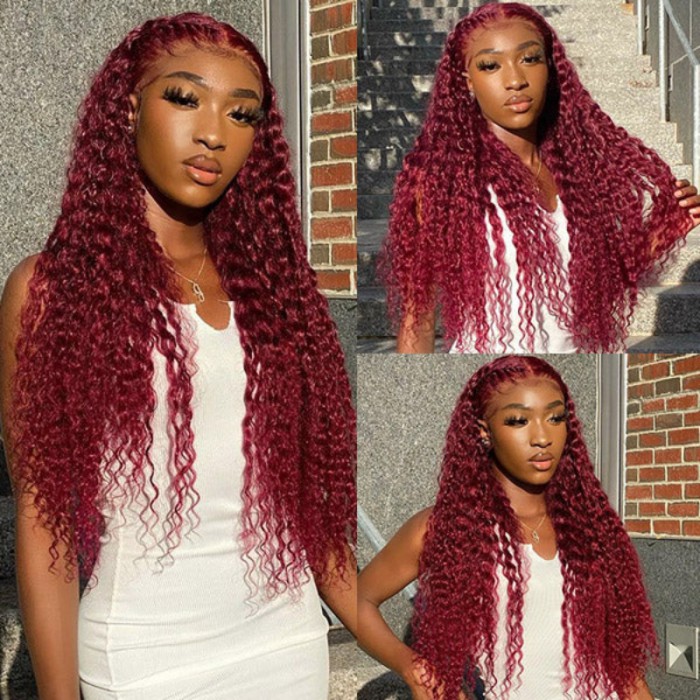 Nadula Flash Sale 99J Colored 4x0.75 T Part Curly Human Hair Wig Pre Plucked