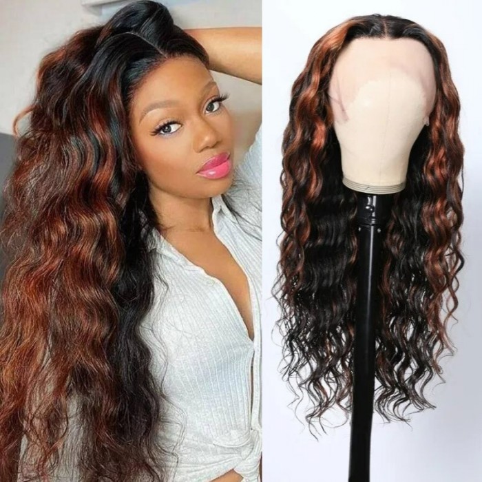 Nadula Flash Sale Body Wave Lace Front Ombre Wig With Brown Copper Highlight Unprocessed Human Hair Wig With Baby Hair