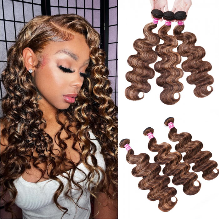 Nadula Blond Highlight Brown Body Wave Bundles 3PCS Hair Extension Human Hair Bundles For Sale