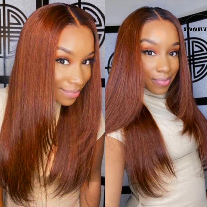 Nadula Lace Front Layered Haircut Bone Straight Reddish Brown Wig